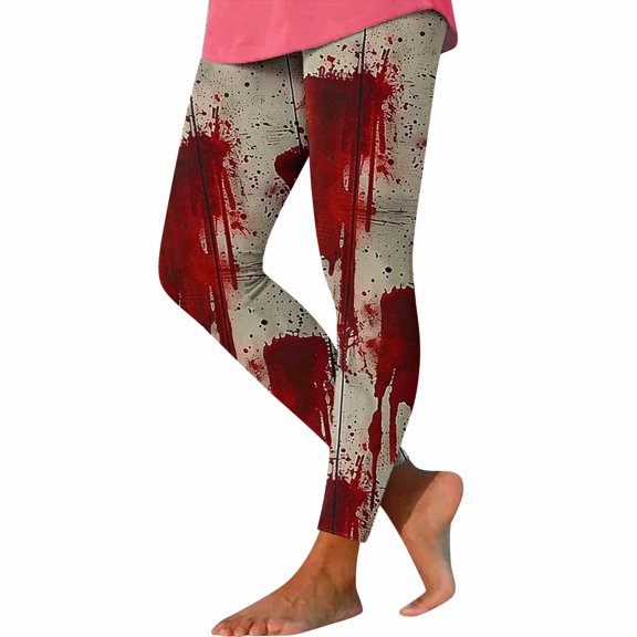 Costeam Womens Halloween Festive Pumpkin Graphic Yoga Leggings Casual No Pocket Mid High Waist Stretch Lounge Bottoms Active Workout Tight Pants