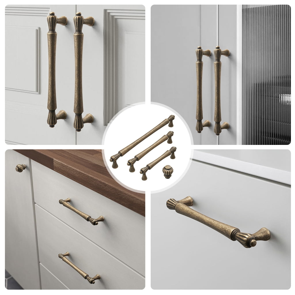 Tibvox 4pcs Antique Brass Drawer Pulls Cabinet Handle set for Kitchen & Bathroom Use