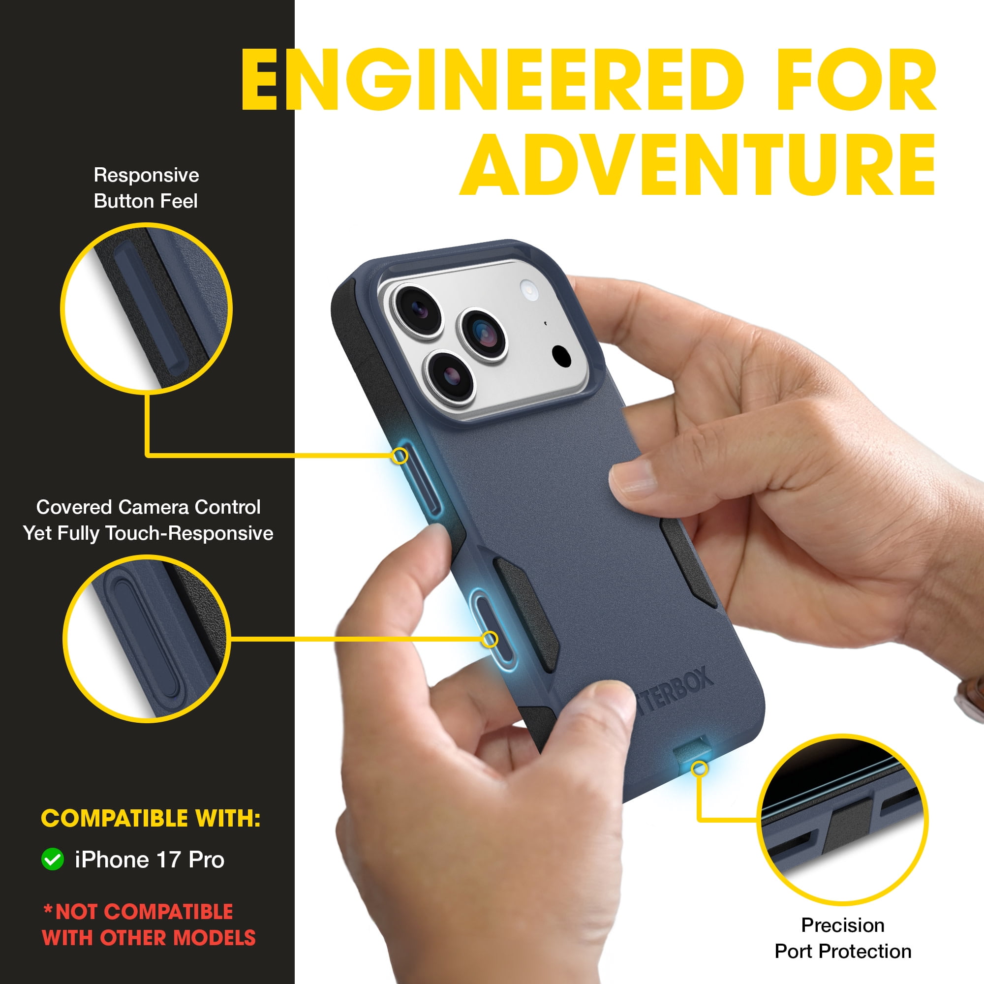 OtterBox iPhone 17 Pro (Only) – Commuter Series Case – Built-In MagSafe – Thin, Dual-Layer, Pocket-Friendly, Port Cover –  Midnight Sky (Blue/Black)