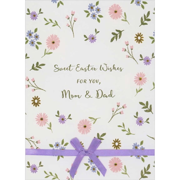 Designer Greetings Sweet Easter Wishes: Pastel Flowers, 3D Purple Bow and Sequins Hand Decorated Easter Card for Mom and Dad