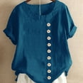 thumbnail image 2 of Qarigey Blusa Lino Suelta Camisa Manga Corta Cuello Mujer Top Verano Prendas para la parte del cuerpo azul 3XL, 2 of 4