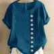 thumbnail image 4 of Blusa De Lino Camisa De Manga Corta Suelta Cuello Redondo Mujer Top De Verano, Azul, L seitruly AP001856-19, 4 of 5