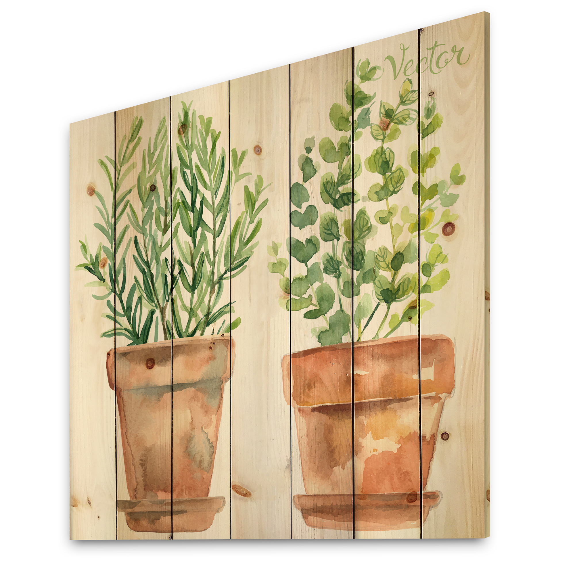 Designart 'Two Green House Plants In Orange Cly Pots' Traditional Print on Natural Pine Wood