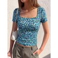 thumbnail image 2 of BTFBM Floral Square Neck Tops for Women Trendy Summer Outfits Short Sleeve Shirts Boho Top Beach Vacation Clothes, 2 of 7