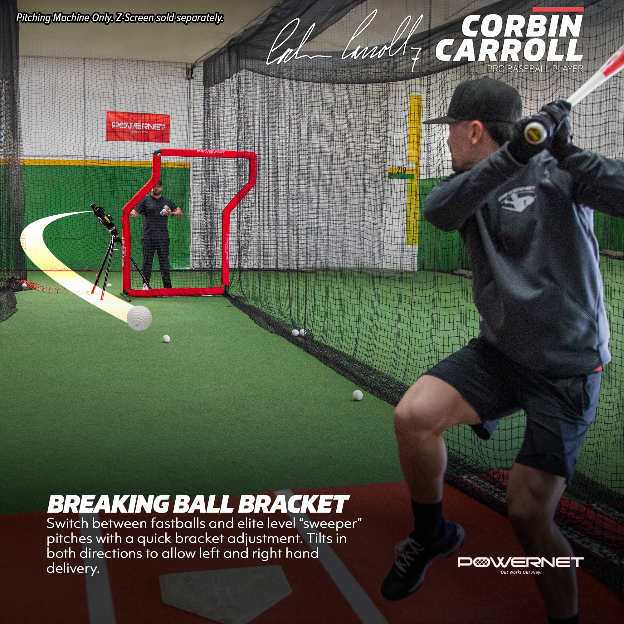 PowerNet Launch F-lite Pro Baseball & Softball Pitching Machine, Breaking Ball Bracket, Variable Speed Up to 90 MPH, Batting Practice Ball Launcher (F-lite Pro)