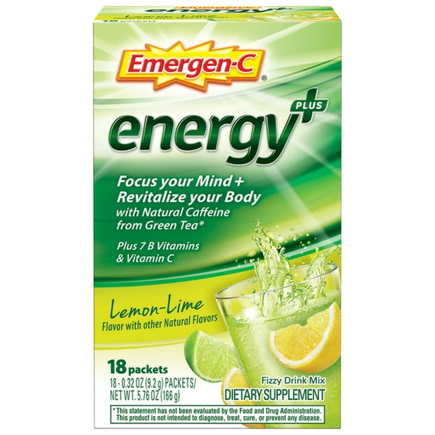 EmergenC Energy Plus Energy Supplement Powder Packets, Lemon Lime, 18