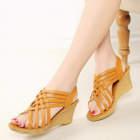 

spring and summer European and American new wedge sandals women Sexy Fish mouth hollow high heels large size