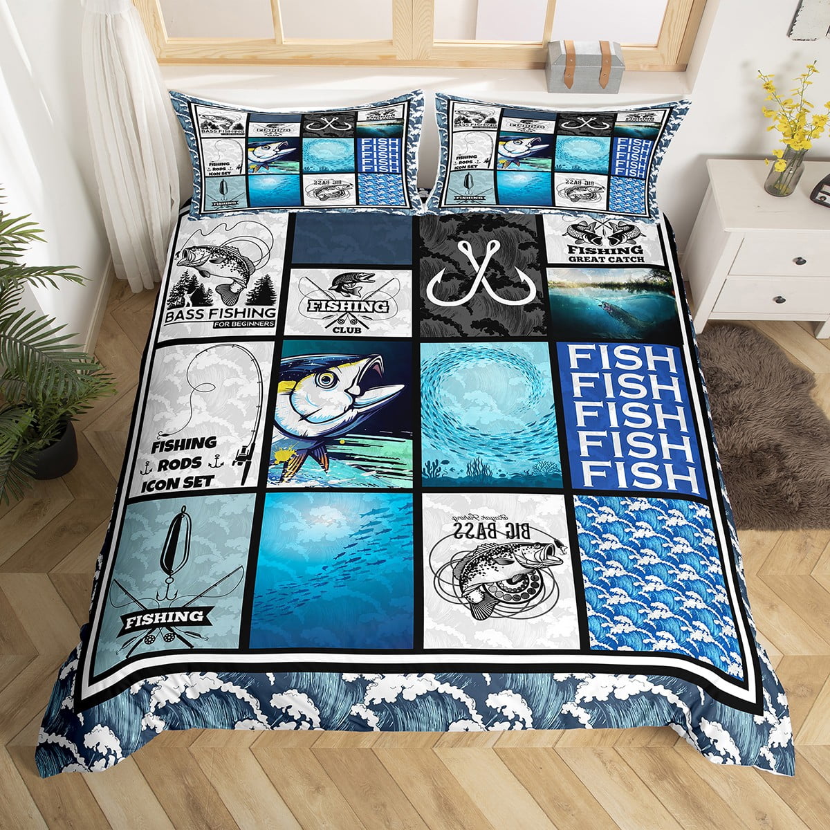 Pike Fish Bedding Set Ocean Theme Comforter Cover for Boys Teens
