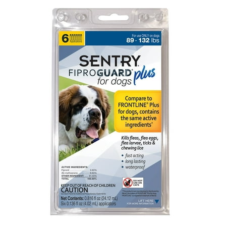 Sentry Flea Treatment - Sentry Fiproguard Plus Flea and Tick Treatment for Dogs, 89-132 Pounds, 6 Monthly Treatments