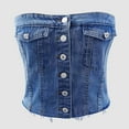 thumbnail image 3 of Kaemgyyd Women's Denim Corset Top Strapless Button Front Crop Bandeau Jean Tops Fashion Summer Casual Going out Clothes, 3 of 7