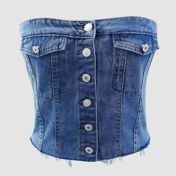Corsé vaquero con escote en V para mujer, chaleco pequeño y moldeador