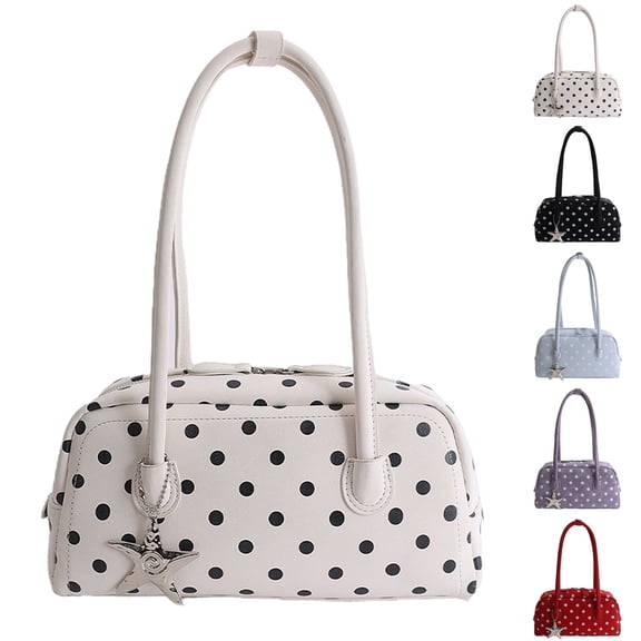 Rvusndi Polka Dot Bowler Bag,Slouchy Tote Bags Polka Dot PU Bowler Bag for Women Fashion Hobo Bags Large Shoulder Bag Handbag for Travel Work