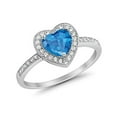 thumbnail image 4 of Halo Dazzling Heart Promise Ring Round Blue Topaz CZ 925 Sterling Silver Size 7, 4 of 6