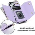 thumbnail image 4 of for iPhone 13 Mini Case Wallet with Strap for Women,Crossbody Lanyard and Wristlet Strap,Zipper Pocket,Credit Card Holder,Ring Stand,RFID Blocking Phone Wallet Cases(5.4 inch,Purple), 4 of 18