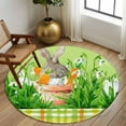 thumbnail image 2 of Round Rugs 5 Ft, Easter Bunny Non Slip Area Rugs for Kitchen Bedroom Entryway, Spring Green Garden Floral Botanical Plaid Washable Carpet Runner Rug Floor Mats for Bedroom Home Decor, 2 of 8