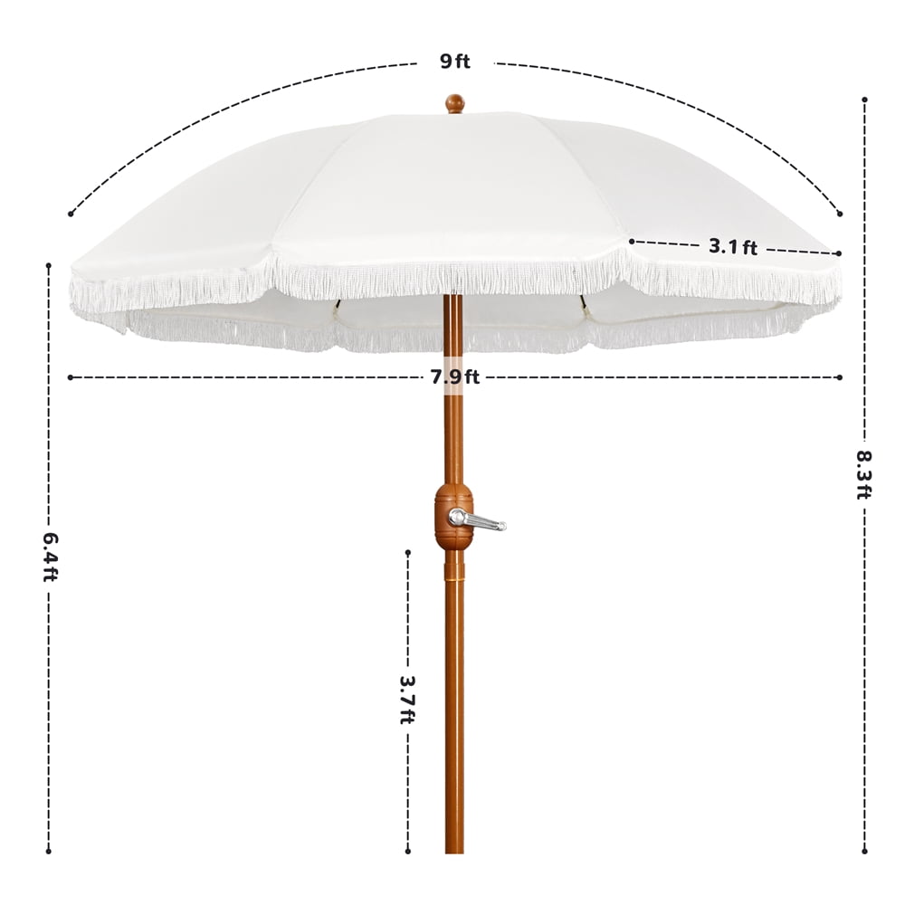 Yaheetech 9ft Romantic French Style Patio Pool Umbrella with Tassels, Cream
