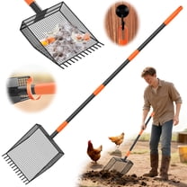 HAARAY Chicken Poop Scooper & Rake 2-in-1, Metal Chicken Coop Scoop for Sand with 33 to 61" Adjustable Handle and Large Shovel Head, Heavy Duty Litter Scooper Sifting Shovel, Chicken Coop Accessories