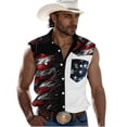 thumbnail image 2 of DPTALR Men's Independence Day American Flag Print Sleeveless Button Down Shirt,Wine,Big Men's,Tall Men's XXL,Young Men's Tank Tops, 2 of 5