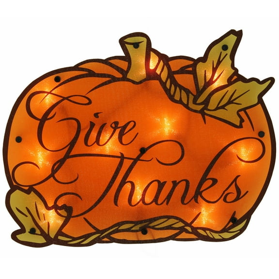 THANKSGIVING LIGHTED GIVE THANKS SHIMMER ORNAMENTAL, 13.7 X 10.7 INCH