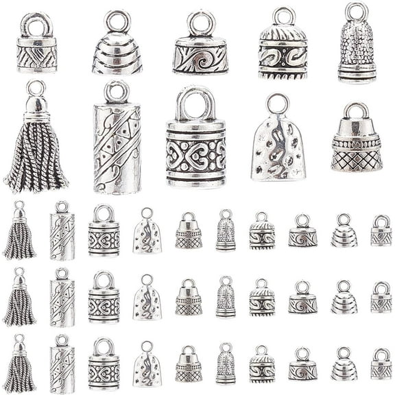 DIY Cord Ends Caps 117pcs 10 Styles Tibetan Alloy Leather Cap Glue in Barrel End Caps Tube Crimp Beads End Caps Thread Ends for Kumihimo Jewelry Making Bracelet Necklace 4~8mm DIY