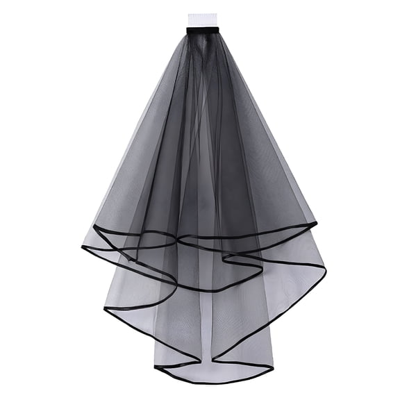 TELOLY Black Ghost Bride Veil with Comb Gothic Layered Sheer Tulle Lace Long Wedding Bridal Veil Party Hair Decoration Costume Accessories