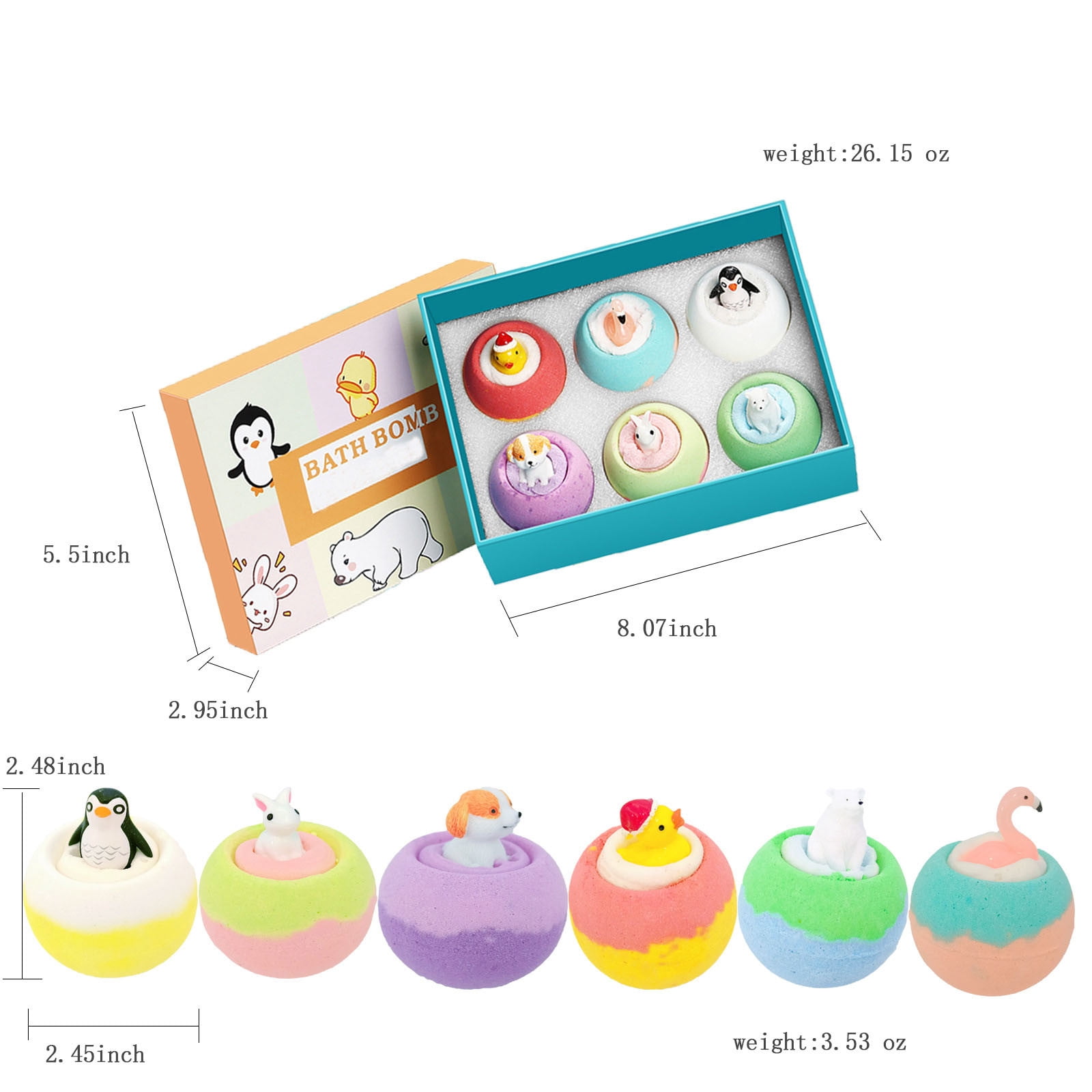 Bath Bombs for Kids, 6 Pack Bathbombs with Toys Inside, Organic Easter Bath Bombs Gift Set for Birthday Presents, Party Favors and Daily Bath Time Fun - Natural Fizzies with Surprise Toy Inside