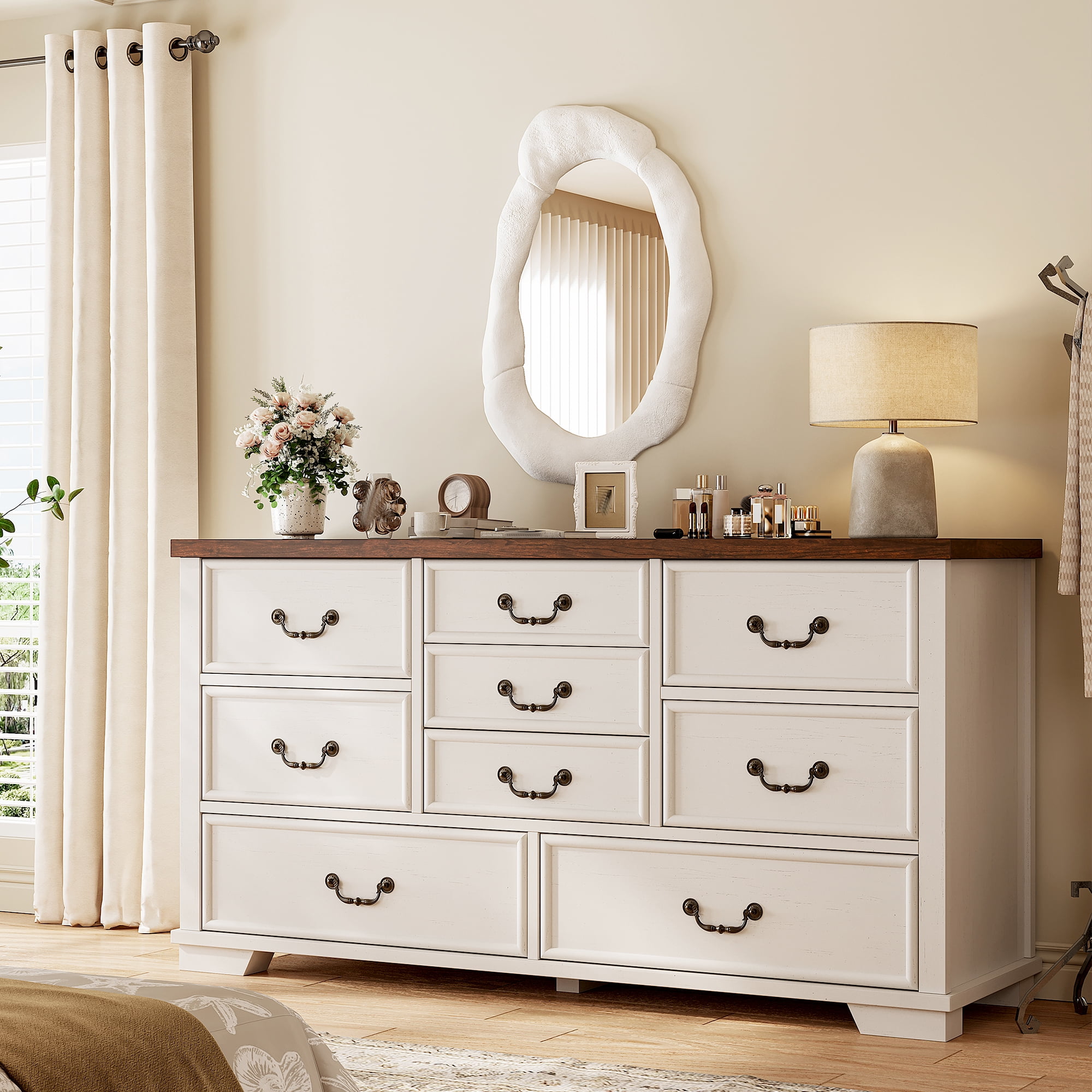 EnHomee Wood Dressers for Bedroom with 9 Drawers White Dresser Chest of Drawers for Living Room