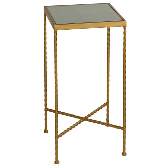 Cortesi Home Cleo Square Accent Table Painted Gold, Glass Snakeskin Top