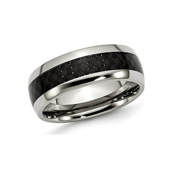 Mens Chisel 8mm Stainless Steel and Carbon Fiber Wedding Band Ring for Men