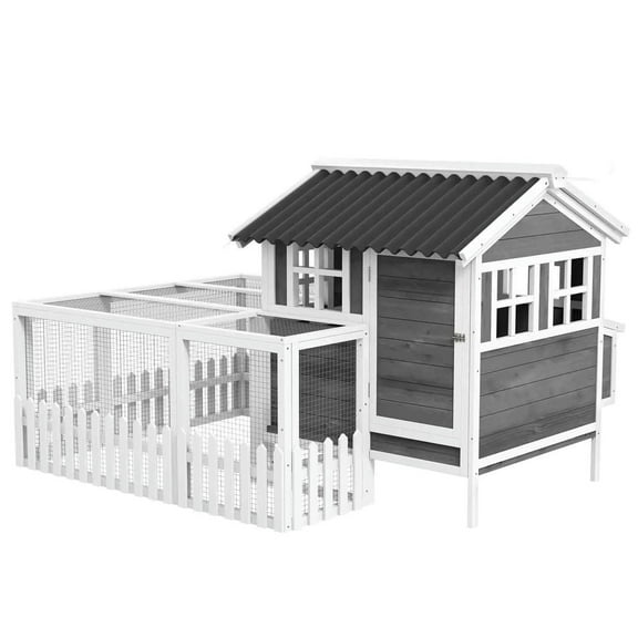 GVN Chicken Coop, Pet Hutch, Hen House,Wooden Chicken Coop with Run for 3-4 Chickens, 68" x 59" x 42"