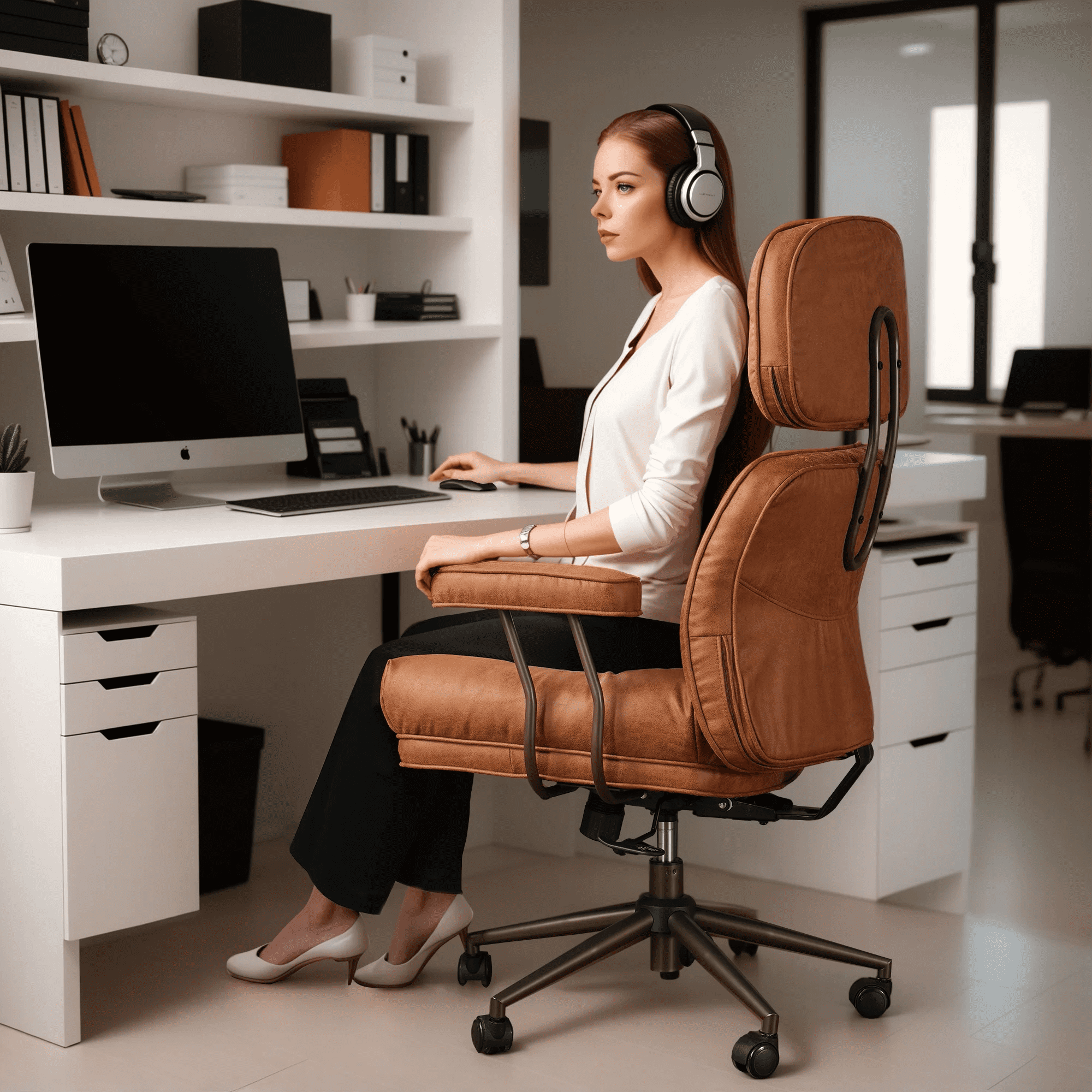 Vcatnet Ergonomic Executive Office Chair, High Back Computer Chair with Lumbar Support, Suede Leather Mid-Century Modern Adjustable Home Office Desk Chair, Brown