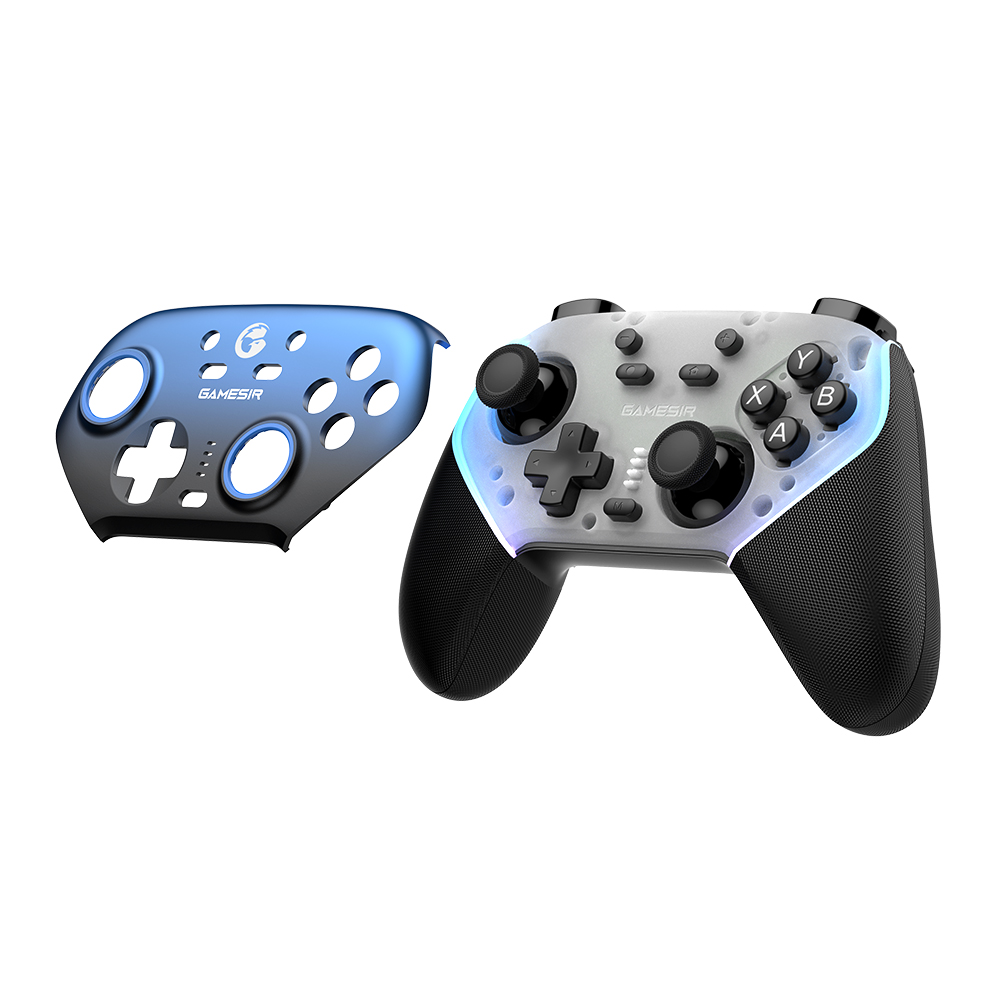 Control Inalámbrico GameSir Super Nova para PC/Switch2/iOS/Android, Stick y Gatillo Hall Effect, Empuñaduras de Goma, Iluminación RGB, ABXY Intercambiables, Placa Frontal Desmontable, 1000mAh con Base de Carga 2