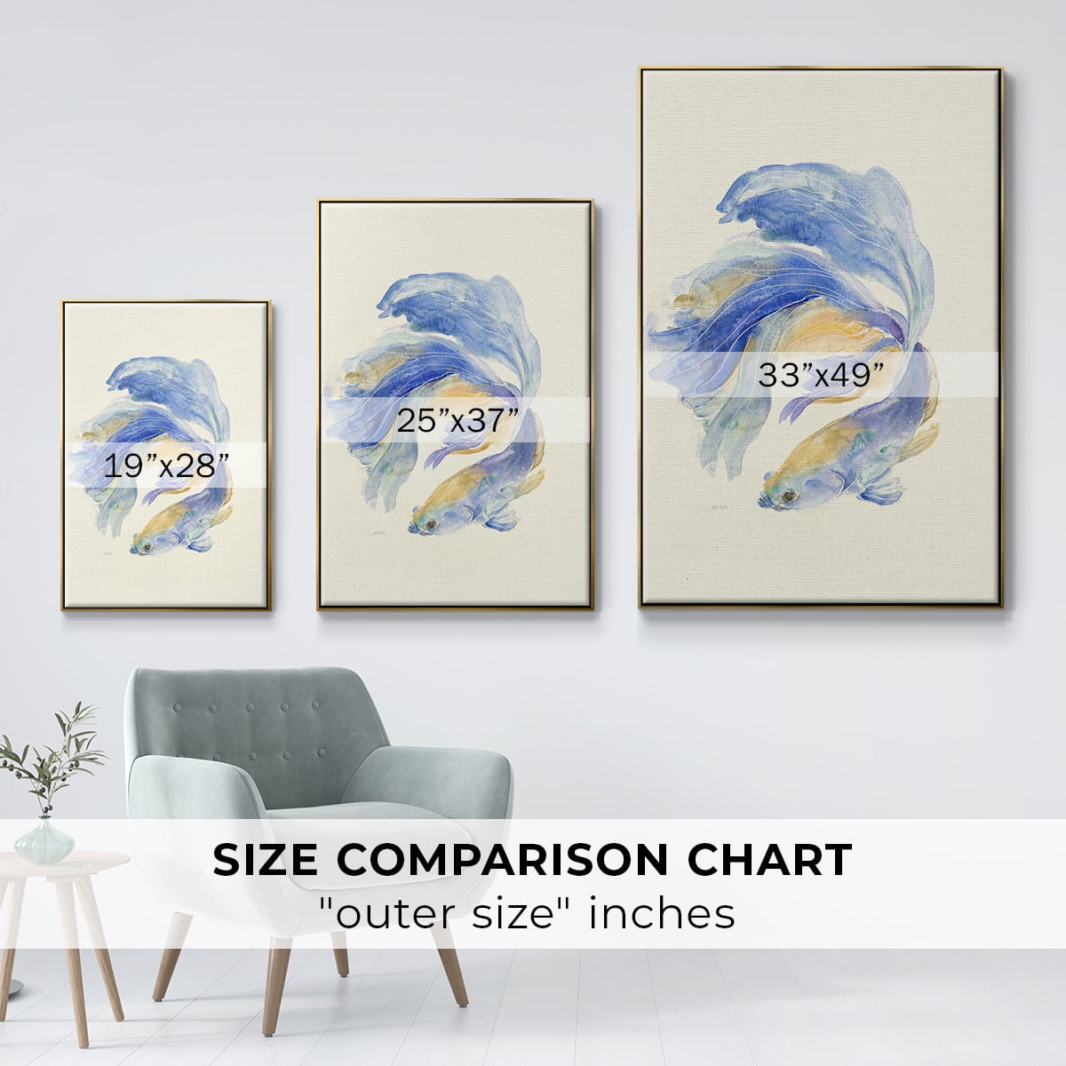 Betta II Framed Premium Gallery Wrapped Canvas - Ready to Hang - 17 x 25 - Gold Floating Frame