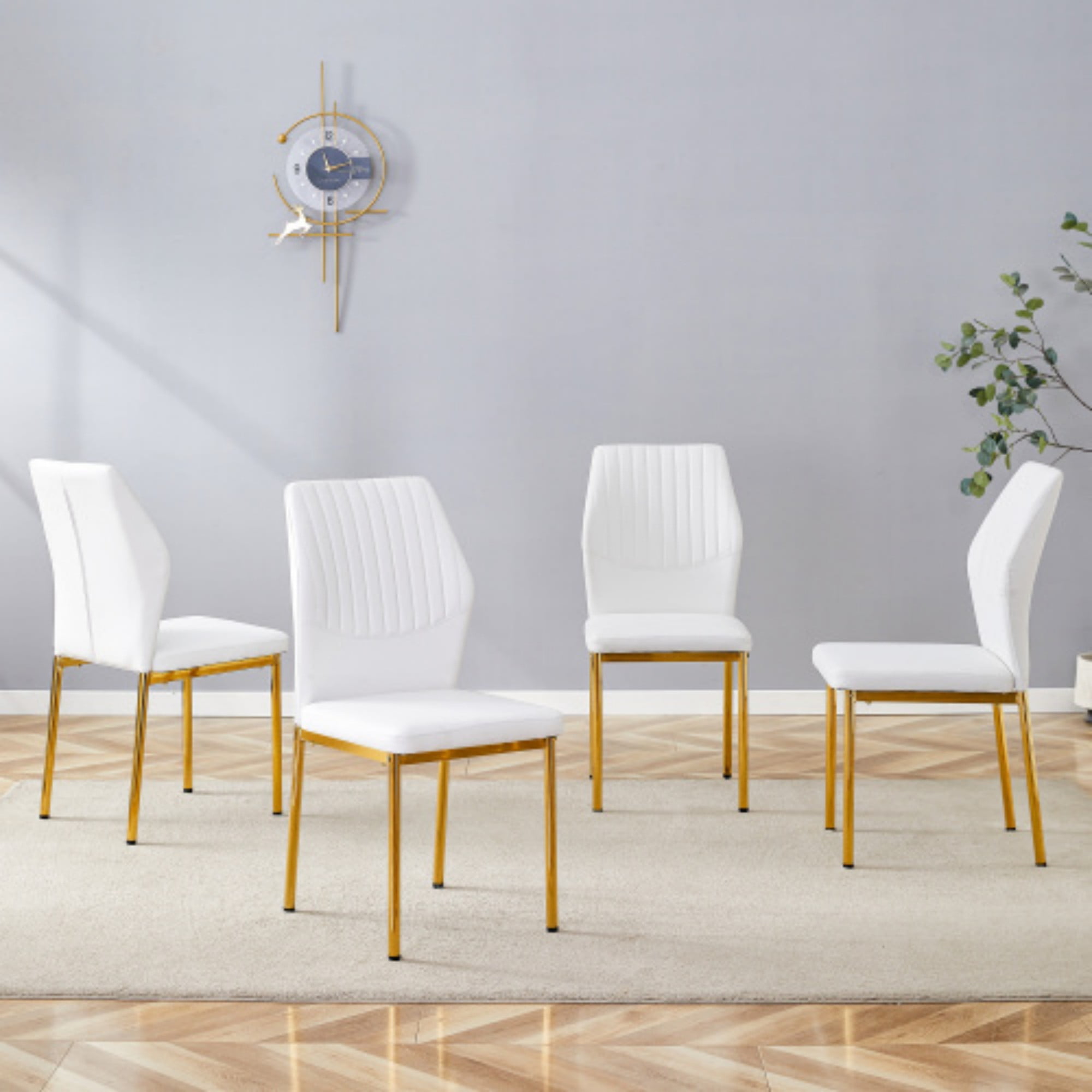 SUDICA Dining Chairs Set of 4,Modern Dining Room Chairs Set of 4,Faux Leather Dining Chairs with Gold Metal Legs,Sturdy White Kitchen Chairs Ideal for Dining Room,Kitchen,Living Room