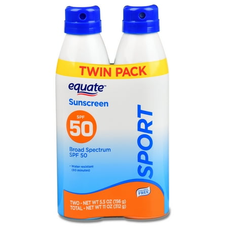- Equate Sport Continuous Spray Sunscreen, Broad Spectrum, SPF 50, 10.9 Oz, Twin Pack