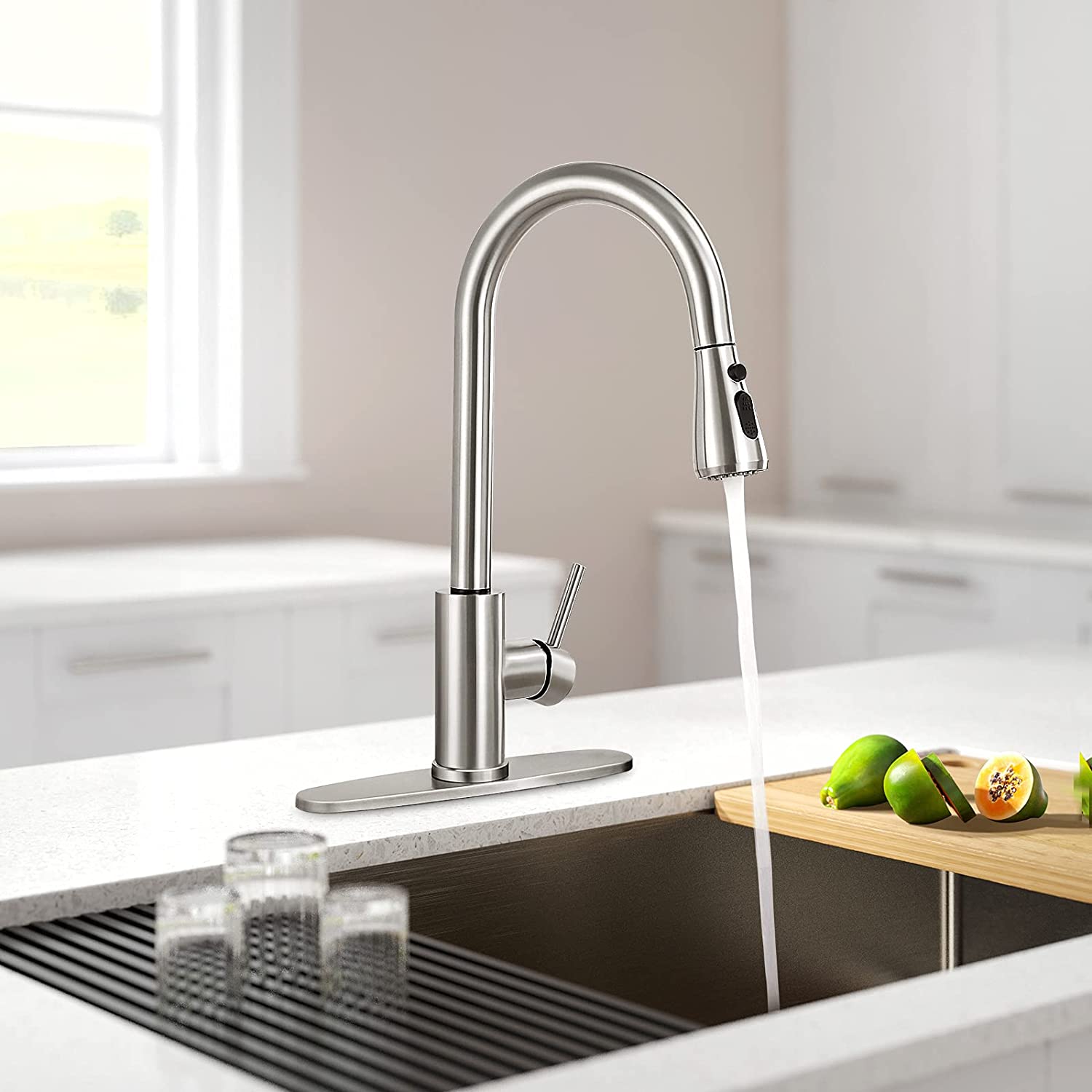 GPED Kitchen Faucet with Pull Down Sprayer, Stainless Steel photo 4