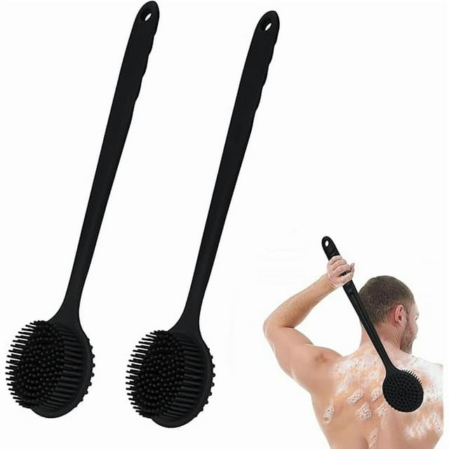wonima11 2 Pack Silicone Back Scrubber for Shower, 15 Inch Double Sided Shower with Long Handle for Exfoliation & Massage Can Produce Rich Foam, Soft Bath Body Brush for Men and Women(Black)