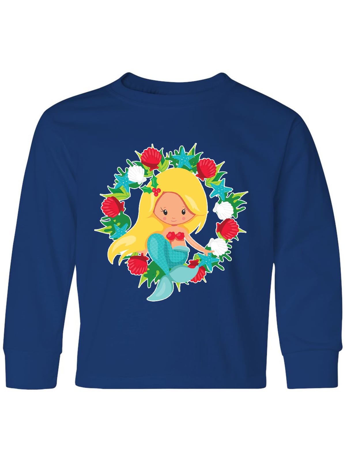 inktastic Christmas Mermaid with Blonde Hair and Floral Long Sleeve Creeper inktastic Christmas Mermaid with Blonde Hair and Floral Long Sleeve Creeper