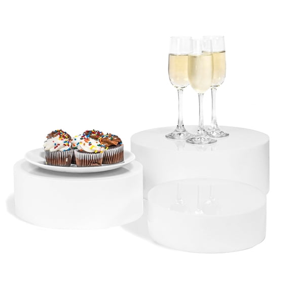 Red Co. Set of 3 (10", 8", 7") Acrylic Round Cylinder Display Nesting Riser Stands with Hollow Bottoms, White
