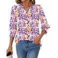 thumbnail image 2 of Fantaslook 3/4 Sleeve Womens Tops Dressy Casual Blouses V Neck Work Shirts Trendy Tops with Smocked Cuffs, 2 of 7