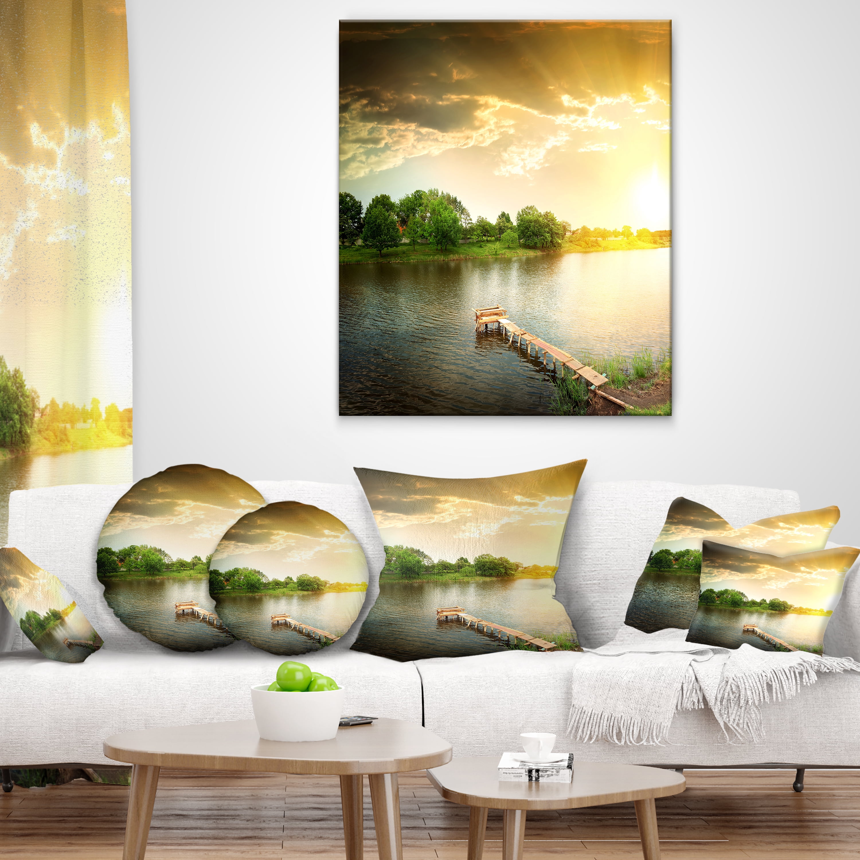 Designart Lake Under Evening Sun - Landscape Photo Throw Pillow - 12x20