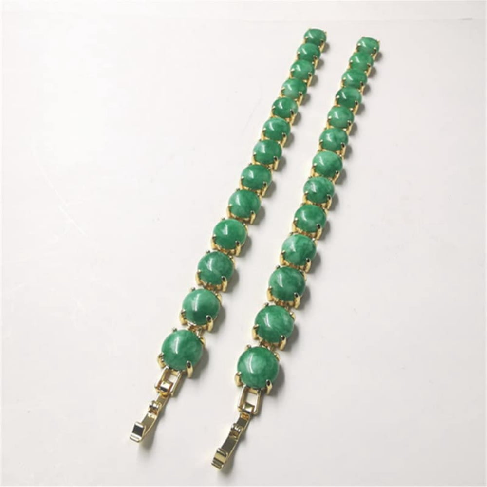 PAENENPH 14K Gold Natural Jade Bracelet，Stunning Green Gemstone for Women