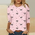 thumbnail image 5 of Women's Valentine's T-Shirt Three Quarter Sleeve Bow Print Crewneck Top for Romantic Pink M, 5 of 7