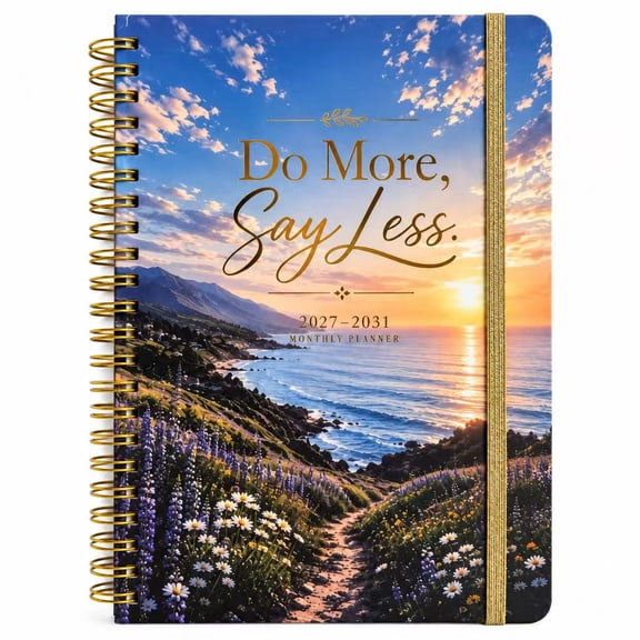 2027-2031 Monthly Planner, 5 Year Spiral Planner with Elastic Closure, A5 Hardcover Planner, Twin-Wire Binding, Monthly Calendar Organizer for Work, School & Personal Planning