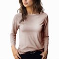 thumbnail image 2 of SwiftWear Women's Striped Long Sleeve Crew Neck Shirt Soft Stretch Knit Basic Going Out Tops Trendy Casual Comfort Tee for Fall Winter​, Khaki, 2 of 4