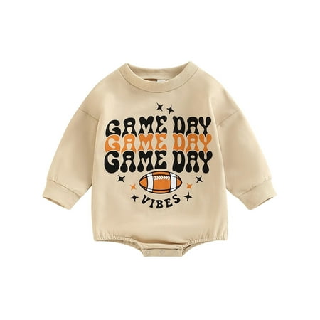 

Frontwalk Infant Pullover Crew Neck Playsuit Buttons Casual Onesies Letter Print Home Bodysuit Beige 80cm
