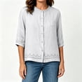 thumbnail image 5 of Ayolanni 3/4 Sleeve Shirts for Women Cotton Linen Solid Scoop Neck Button Down Blouse Textured Oversized Pockets Tees Womens Summer Tops White M, 5 of 7