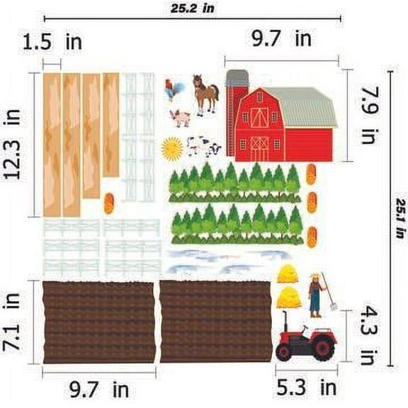 THE CITY - Kids Bedroom Vinyl Art Farm Decoration Multicolored Design Adhesive Wall Decal Sheet - Removable DIY Stick And Peel City Farm Adjustable Stickers Home Bedroom Wall Décor 25.2" x 25.1"