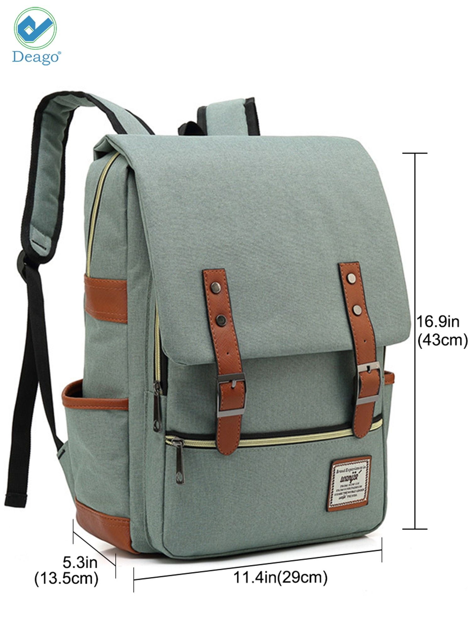 Deago Vintage Laptop Backpack For Women Men Travel Backpack with USB Charging Port Fashion Rucksack Fits 15.6" Notebook (Green)