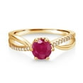 thumbnail image 2 of Gem Stone King 18K Yellow Gold Plated Silver Red Ruby and Moissanite Ring for Women |  | 1.08 Cttw | Round 6MM | Gemstone Birthstone | Available in Size 5 - 9 | Size 8, 2 of 4